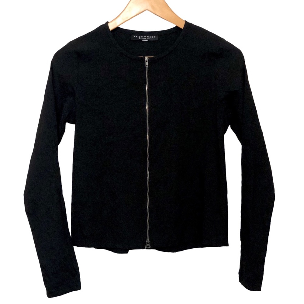 Bryn Walker Linen Blend Jacket Italian Fabric Dual Zip Black Cardigan Top XS